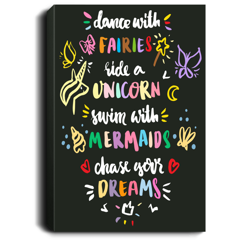 Mermaid Canvas - Dance With Fairies Swim With Mermaids Chase Your Dream Canvas Wall Art Decor