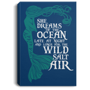 Mermaid Canvas Wall Art - Mermaid She Dreams Of The Ocean Late At Night