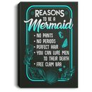 Mermaid Canvas Wall Art - Reasons To Be A Mermaid No Pants No Periods Perfect Hair Free Clam Bra