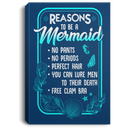 Mermaid Canvas Wall Art - Reasons To Be A Mermaid No Pants No Periods Perfect Hair Free Clam Bra