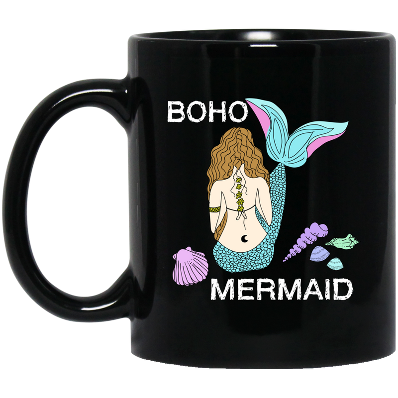 Mermaid Coffee Mug Boho Mermaid 11oz - 15oz Black Mug