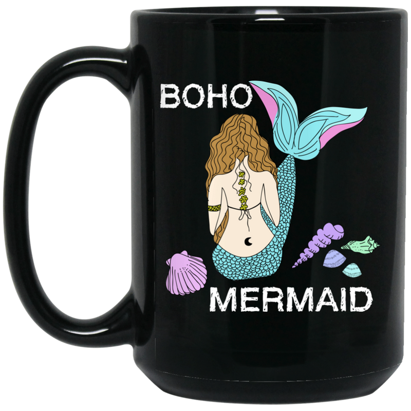 Mermaid Coffee Mug Boho Mermaid 11oz - 15oz Black Mug
