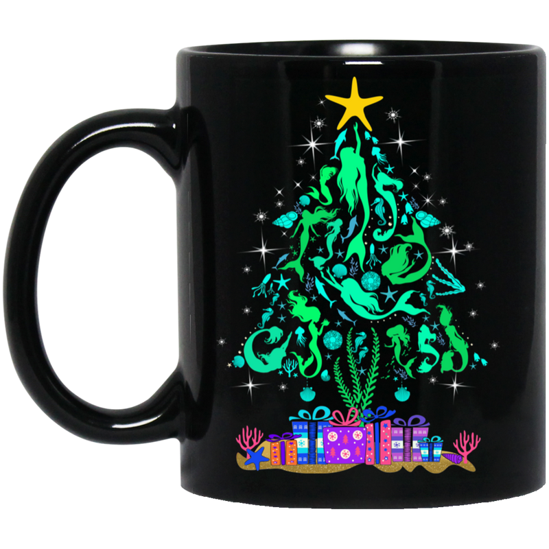 Mermaid Coffee Mug Christmas Tree Is Made Of Floating To The Star Mermaids For Christmas 11oz - 15oz Black Mug