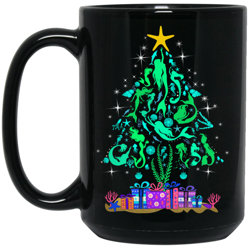 Mermaid Coffee Mug Christmas Tree Is Made Of Floating To The Star Mermaids For Christmas 11oz - 15oz Black Mug