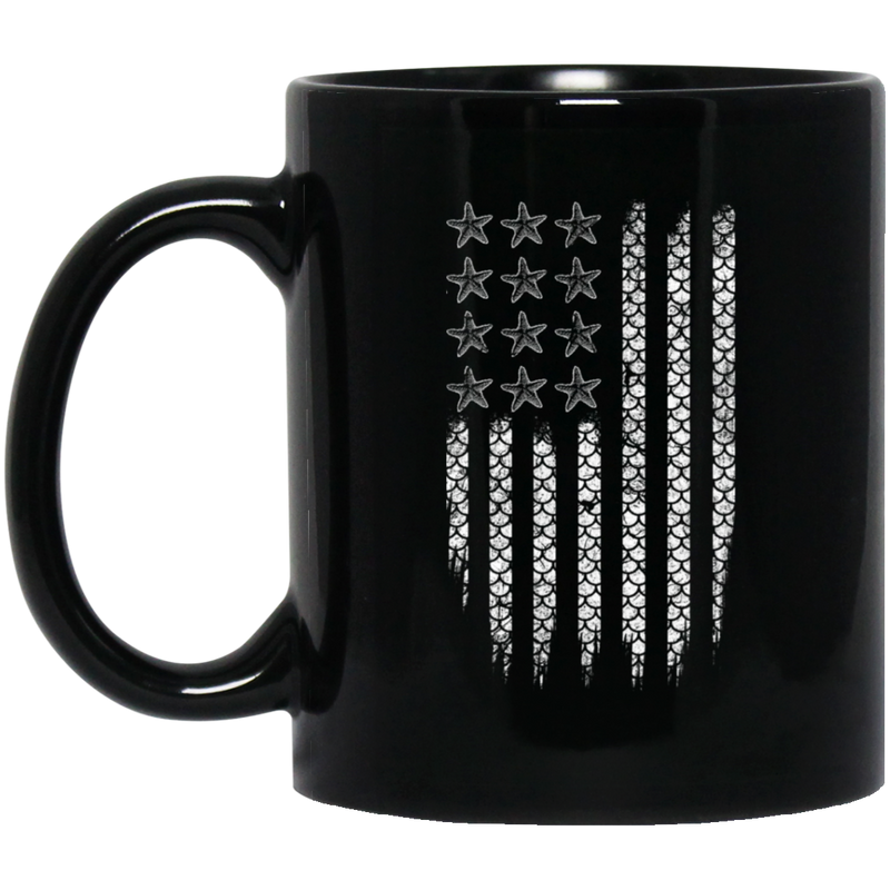 Mermaid Coffee Mug Designed American Flag By Fish Scales Pattern For Happy 4th of July 11oz - 15oz Black Mug