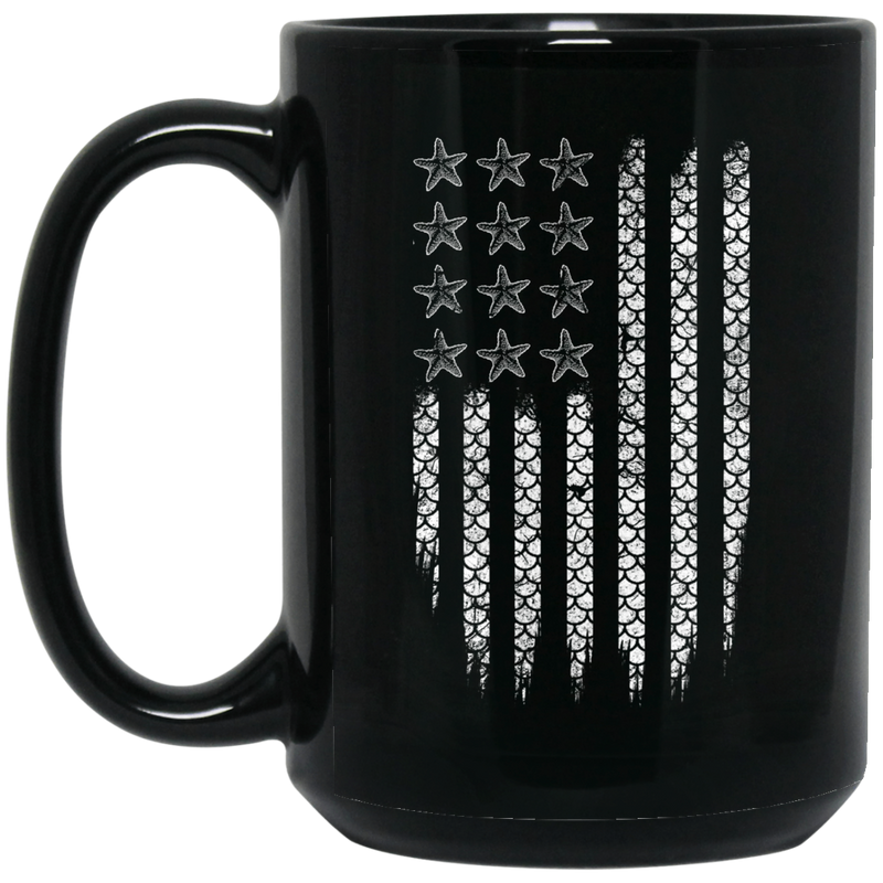 Mermaid Coffee Mug Designed American Flag By Fish Scales Pattern For Happy 4th of July 11oz - 15oz Black Mug