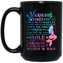 Mermaid Coffee Mug Galaxy Colorful Mermaid Design With Etiquette Smile Believe In Magic  11oz - 15oz Black Mug