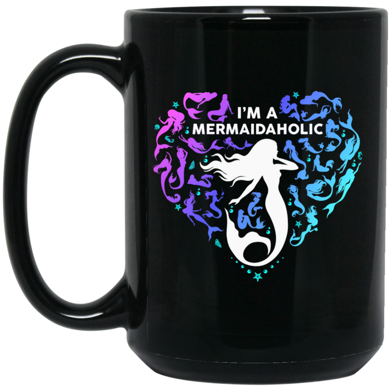 Mermaid Coffee Mug I'm A Mermaidaholic Heart Shape For Girls Who Love Mermaid 11oz - 15oz Black Mug