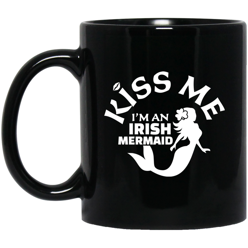 Mermaid Coffee Mug Kiss Me I'm An Irish Mermaid Costume For Women Girls 11oz - 15oz Black Mug