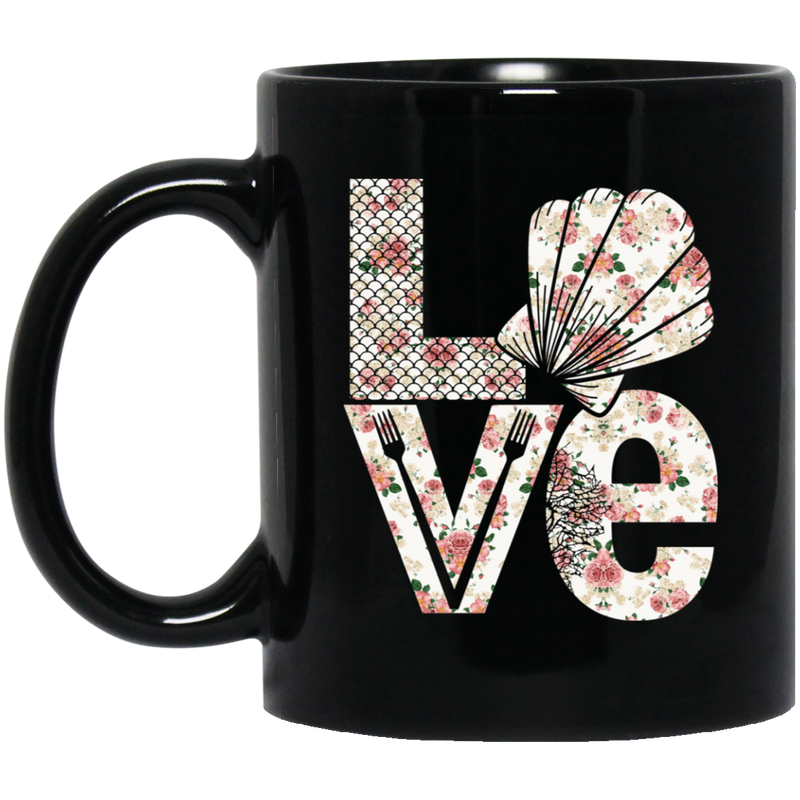 Mermaid Coffee Mug Love Mermaid Seashell With Flower Mermaid Scales Funny 11oz - 15oz Black Mug