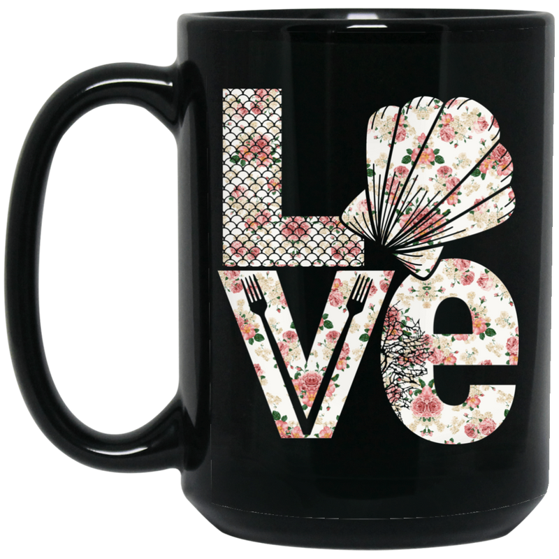 Mermaid Coffee Mug Love Mermaid Seashell With Flower Mermaid Scales Funny 11oz - 15oz Black Mug