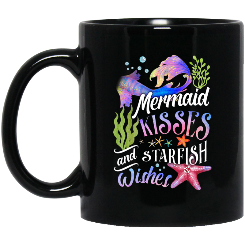 Mermaid Coffee Mug Mermaid Kisses And Starfish Wishes 11oz - 15oz Black Mug