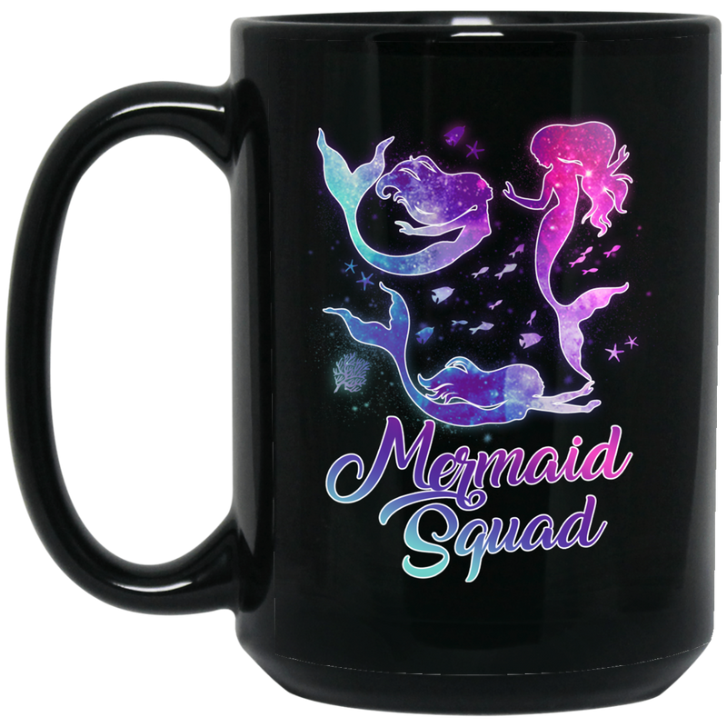 Mermaid Coffee Mug Mermaid Squad For Girls Who Loves Blue Purple Hair Colors 11oz - 15oz Black Mug
