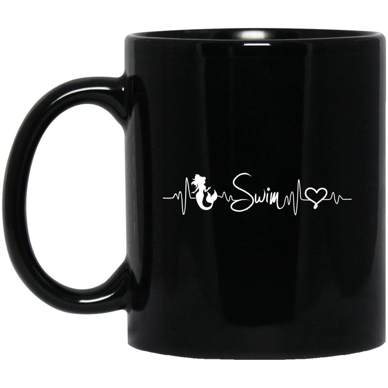 Mermaid Coffee Mug Mermaids Swim Heartbeat Mermaid Swimming Sign 11oz - 15oz Black Mug