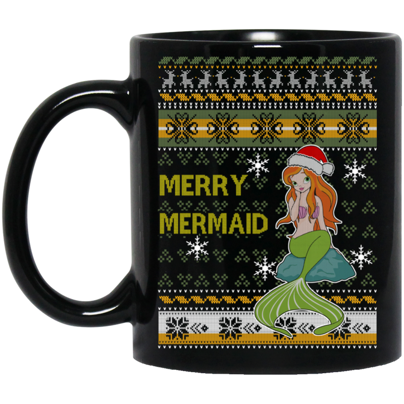 Mermaid Coffee Mug Merry Christmas Mermaid 11oz - 15oz Black Mug