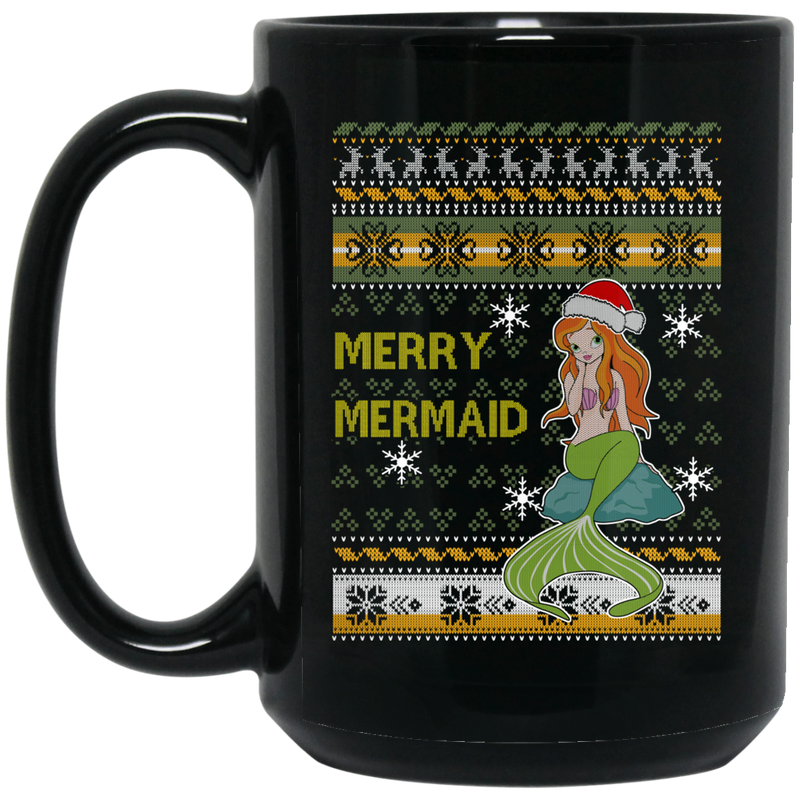 Mermaid Coffee Mug Merry Christmas Mermaid 11oz - 15oz Black Mug