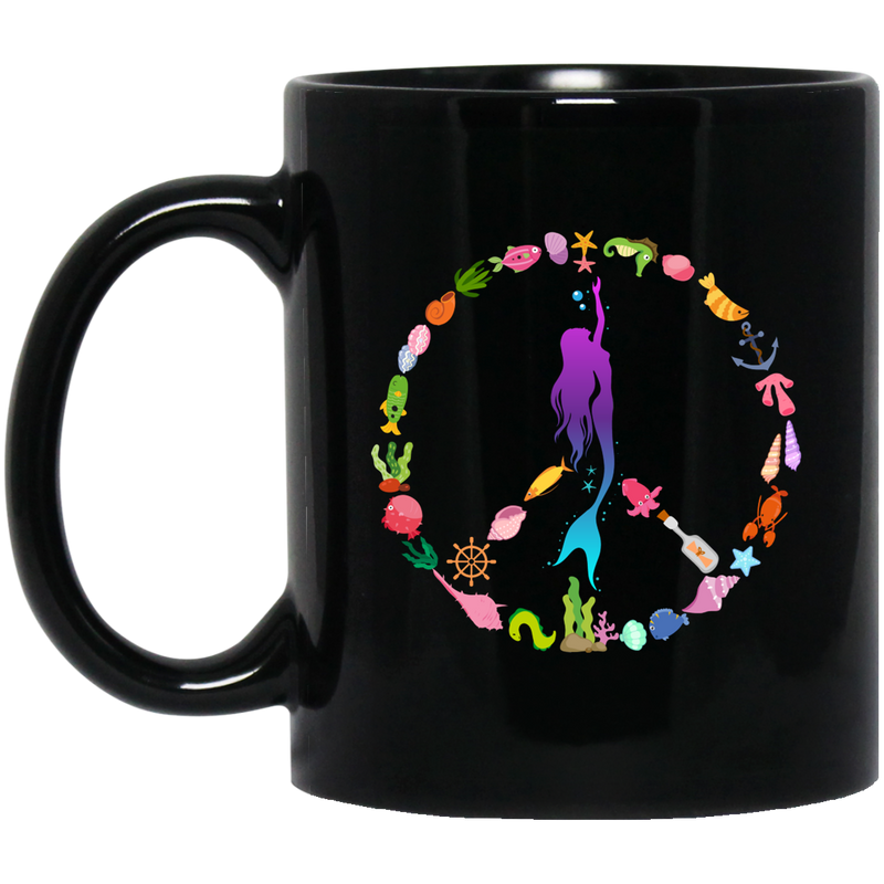 Mermaid Coffee Mug Peace Shape Is A Combination Of Mermaid Ocean Friends For Peace Day 11oz - 15oz Black Mug