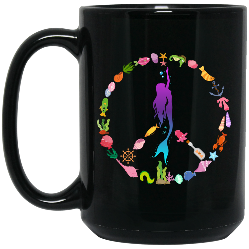 Mermaid Coffee Mug Peace Shape Is A Combination Of Mermaid Ocean Friends For Peace Day 11oz - 15oz Black Mug