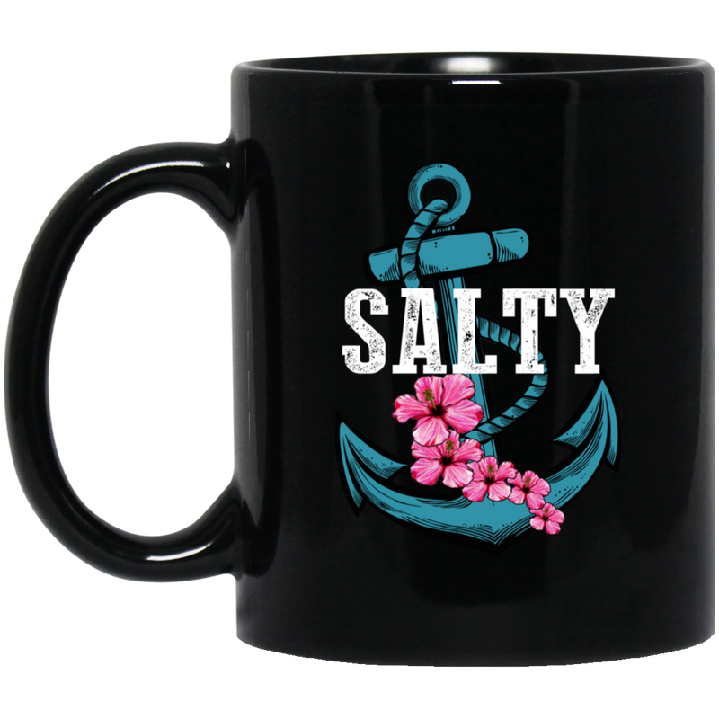 Mermaid Coffee Mug Salty With Flowers Anchor Beautiful Funny Mug For Mermaid 11oz - 15oz Black Mug