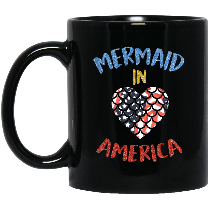 Mermaid Coffee Mug Scale Mermaid In America Heart 11oz - 15oz Black Mug