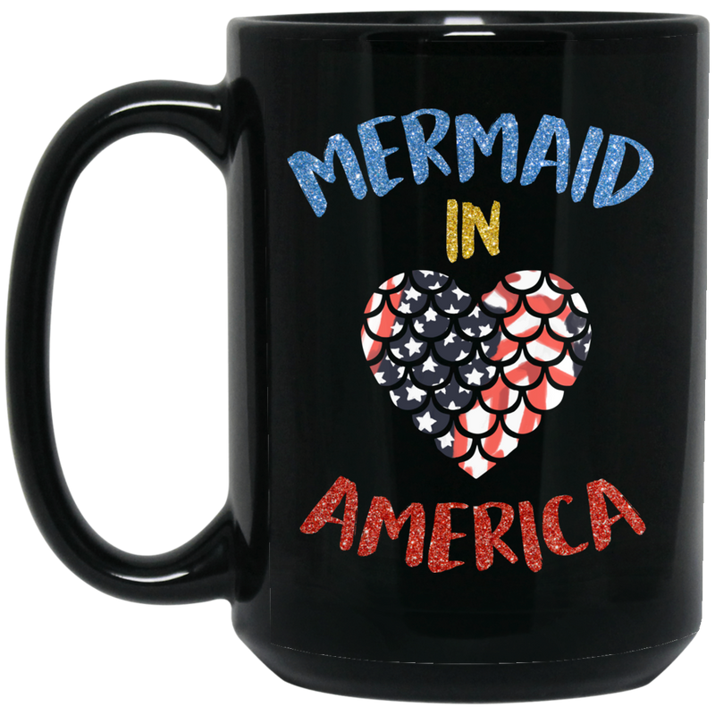 Mermaid Coffee Mug Scale Mermaid In America Heart 11oz - 15oz Black Mug