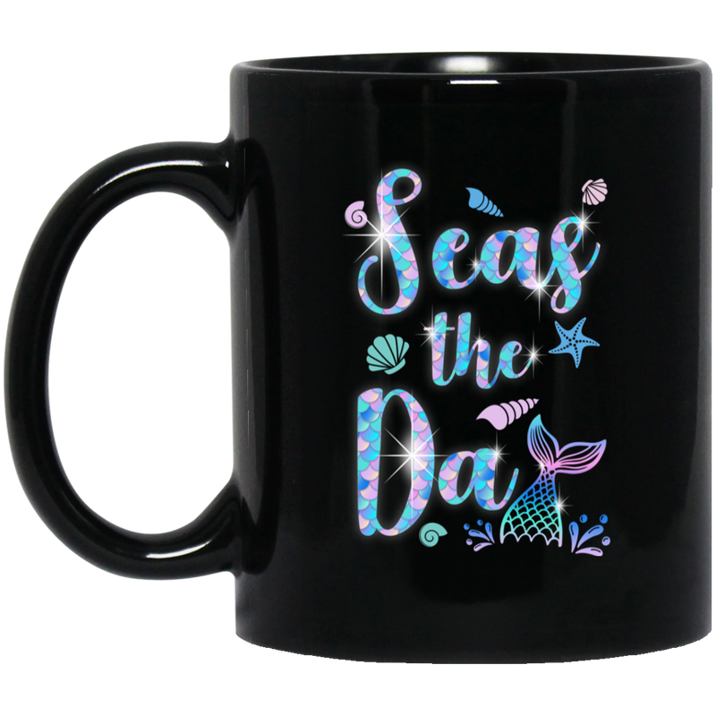 Mermaid Coffee Mug Seas The Da Seashell Starfish Mermaid Tails Scales 11oz - 15oz Black Mug