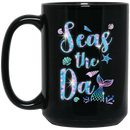 Mermaid Coffee Mug Seas The Da Seashell Starfish Mermaid Tails Scales 11oz - 15oz Black Mug