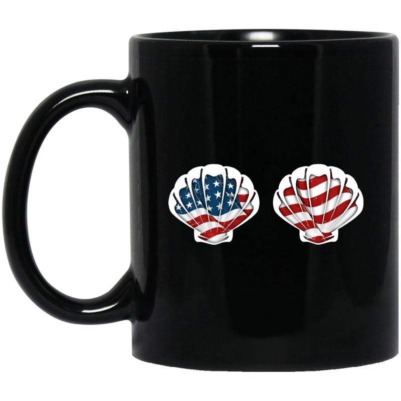 Mermaid Coffee Mug Seashell Mermaid American Flag Funny 11oz - 15oz Black Mug