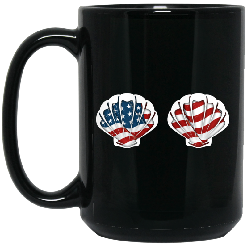 Mermaid Coffee Mug Seashell Mermaid American Flag Funny 11oz - 15oz Black Mug