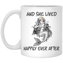 Mermaid Coffee Mug She Lived Happily Ever After Flowers Mermaid Art 11oz - 15oz White Mug