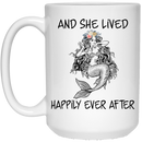 Mermaid Coffee Mug She Lived Happily Ever After Flowers Mermaid Art 11oz - 15oz White Mug