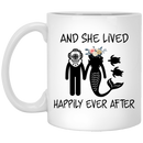 Mermaid Coffee Mug She Lived Happily Ever After Flowers Mermaid Diver Art 11oz - 15oz White Mug