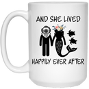 Mermaid Coffee Mug She Lived Happily Ever After Flowers Mermaid Diver Art 11oz - 15oz White Mug