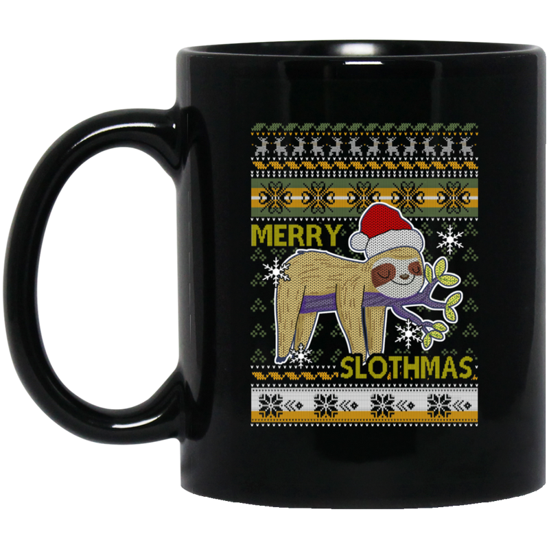 Mermaid Coffee Mug Slothmas Merry Christmas Sloth 11oz - 15oz Black Mug