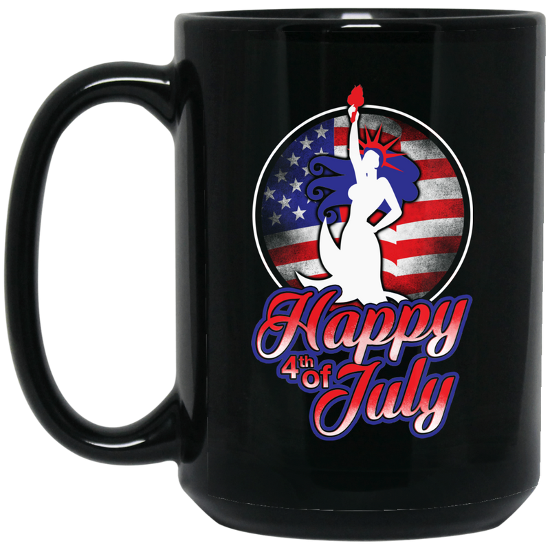 Mermaid Coffee Mug Statue of Liberty National Monument Mermaid Happy 4th of July 11oz - 15oz Black Mug