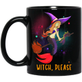 Mermaid Coffee Mug Witch Mermaid Is Riding A Broom With Her Cat Mermaid In Halloween 11oz - 15oz Black Mug