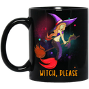 Mermaid Coffee Mug Witch Mermaid Is Riding A Broom With Her Cat Mermaid In Halloween 11oz - 15oz Black Mug