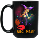 Mermaid Coffee Mug Witch Mermaid Is Riding A Broom With Her Cat Mermaid In Halloween 11oz - 15oz Black Mug