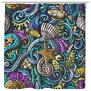 Mermaid Shower Curtains Cartoon Hand-Drawn Doodles On The Subject Of Under Water Life Theme Seamless Pattern For Bathroom Decor