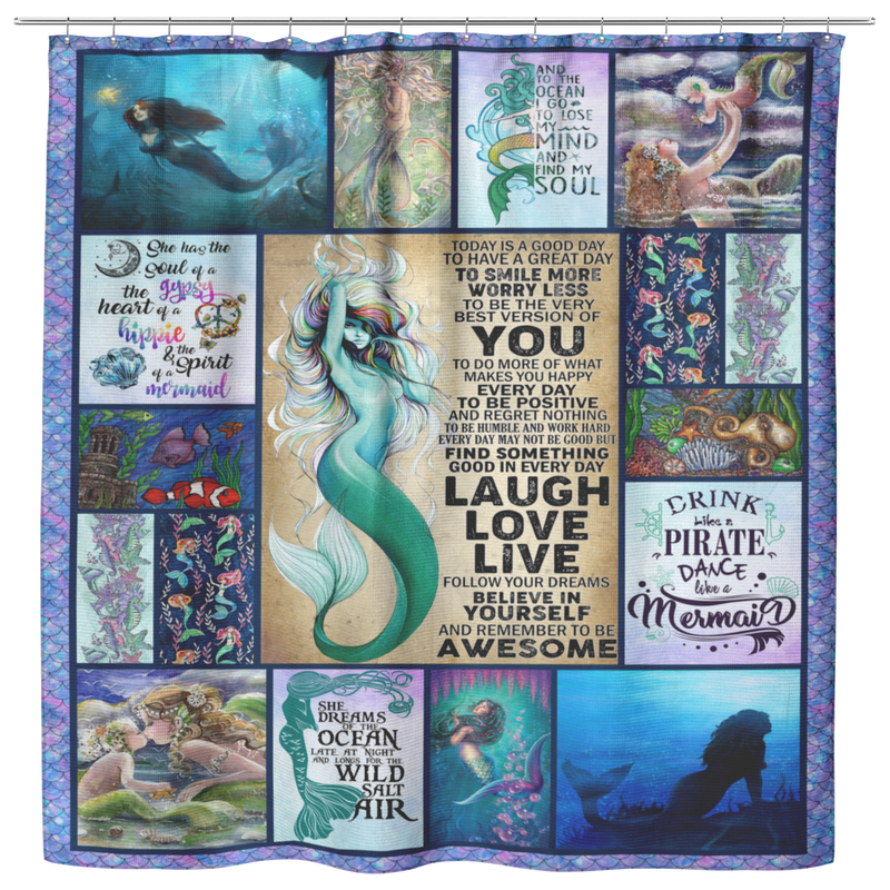 Mermaid Shower Curtains Laugh Love Live Believe In Yourself And Remember To Be Awesome Mermaid For Bathroom Decor