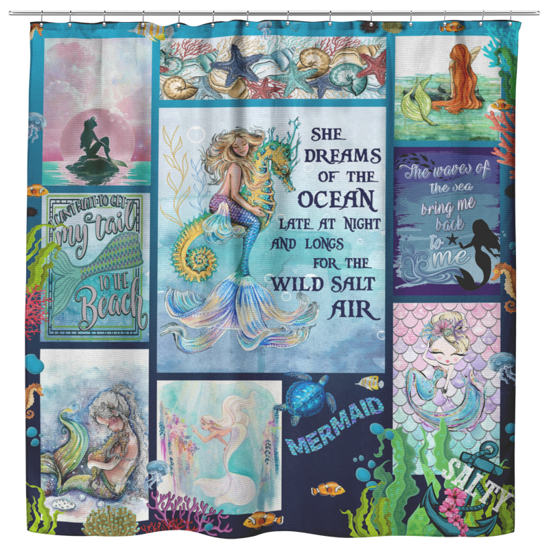 Mermaid Shower Curtains She Dreams Of The Ocean Late At Night And Longs For The Wild Salt Air Mermaid For Bathroom Decor