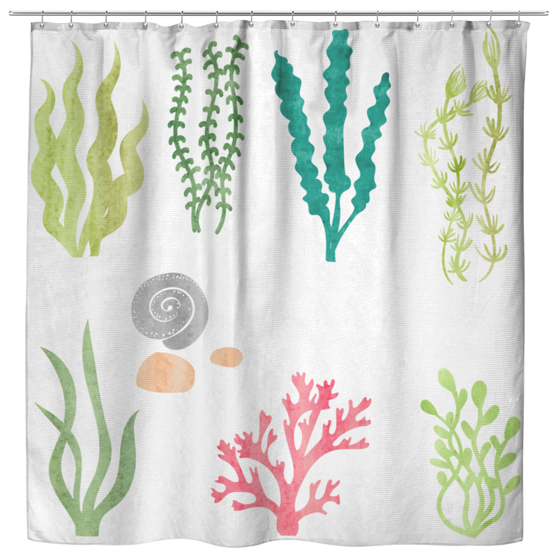 Mermaid Shower Curtains Watercolor Coral Algae For Bathroom Decor