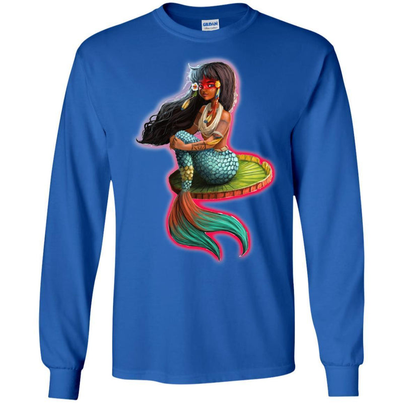 Mermaid T-Shirt Black Beautiful Girl Sitting On Lotus Leaf Shirts CustomCat