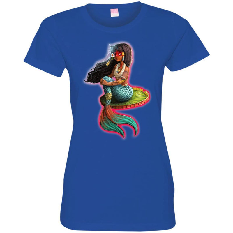 Mermaid T-Shirt Black Beautiful Girl Sitting On Lotus Leaf Shirts CustomCat