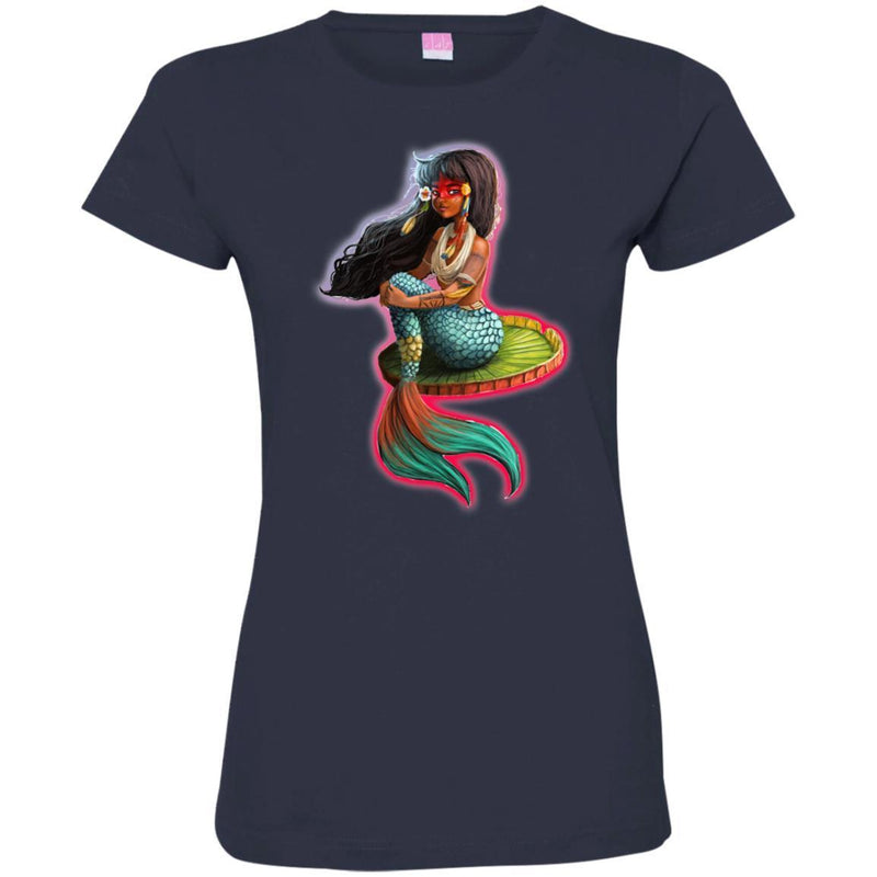 Mermaid T-Shirt Black Beautiful Girl Sitting On Lotus Leaf Shirts CustomCat