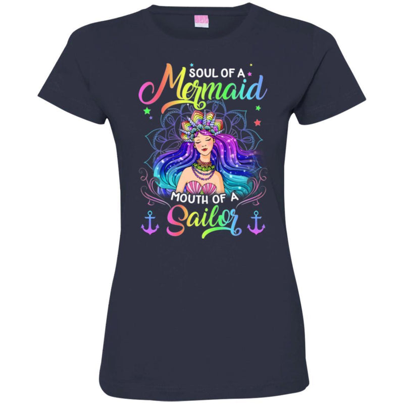 Mermaid T-Shirt Colorful Soul Of A Mermaid Mouth Of A Sailor For Birthday Gifts T-Shirt CustomCat
