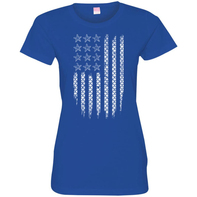 Mermaid T-Shirt Designed American Flag By Fish Scales Pattern For Happy 4th of July Tee Shirt CustomCat