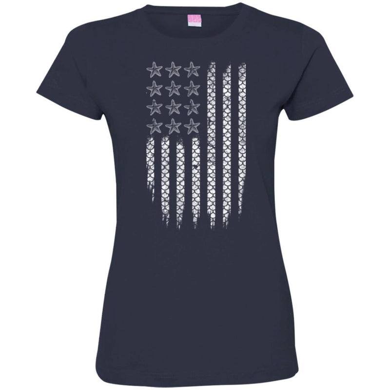 Mermaid T-Shirt Designed American Flag By Fish Scales Pattern For Happy 4th of July Tee Shirt CustomCat