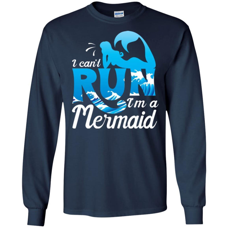 Mermaid T-Shirt I Can't Run I'm A Mermaid With The Blue  Waves Ocean Tee Gifts Tee Shirt CustomCat