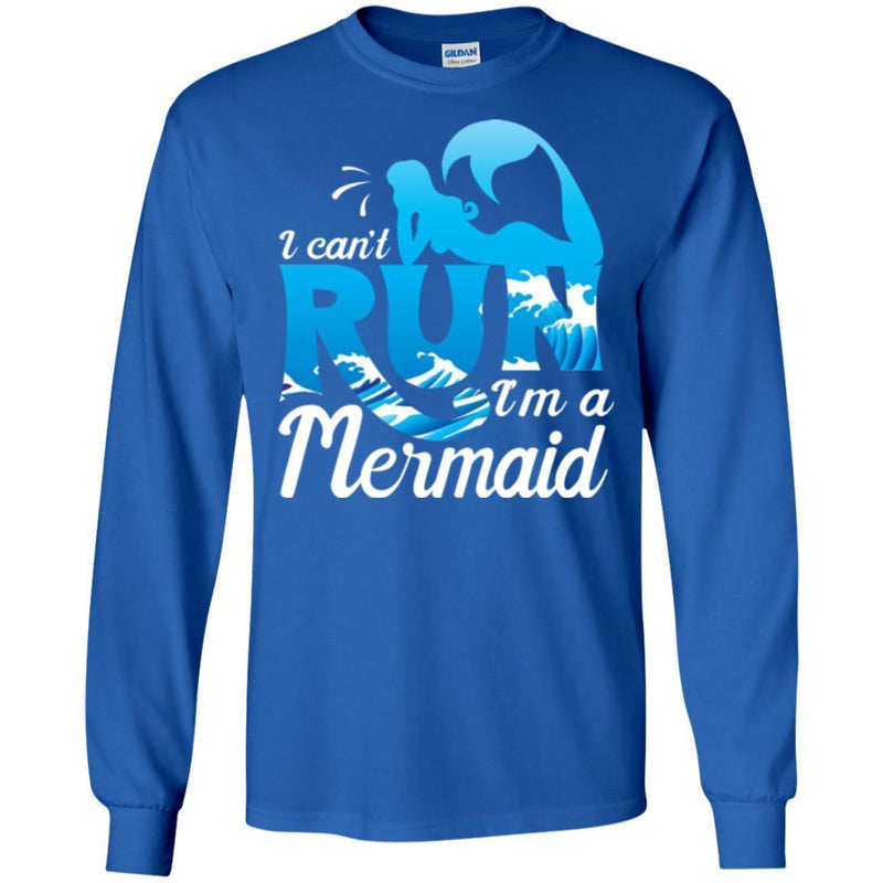 Mermaid T-Shirt I Can't Run I'm A Mermaid With The Blue  Waves Ocean Tee Gifts Tee Shirt CustomCat